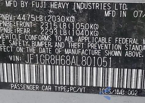 2010 Subaru Impreza Wrx Sti from USA, damaged, VIN JF1GR8H68AL801051
